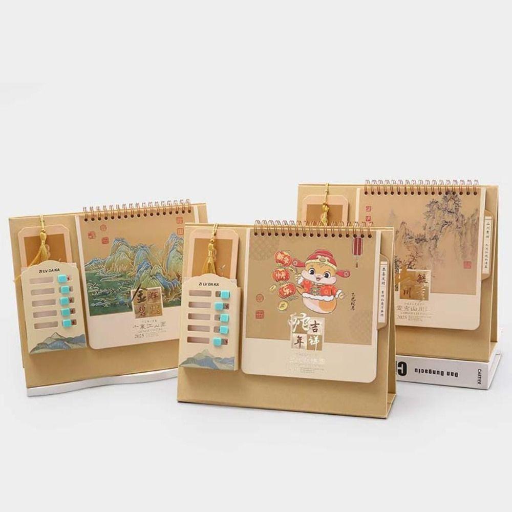 With Bookmark Schedule Memo Hot Stamping Desktop Decoration 2025 Desk Calendar  Year of The Snake