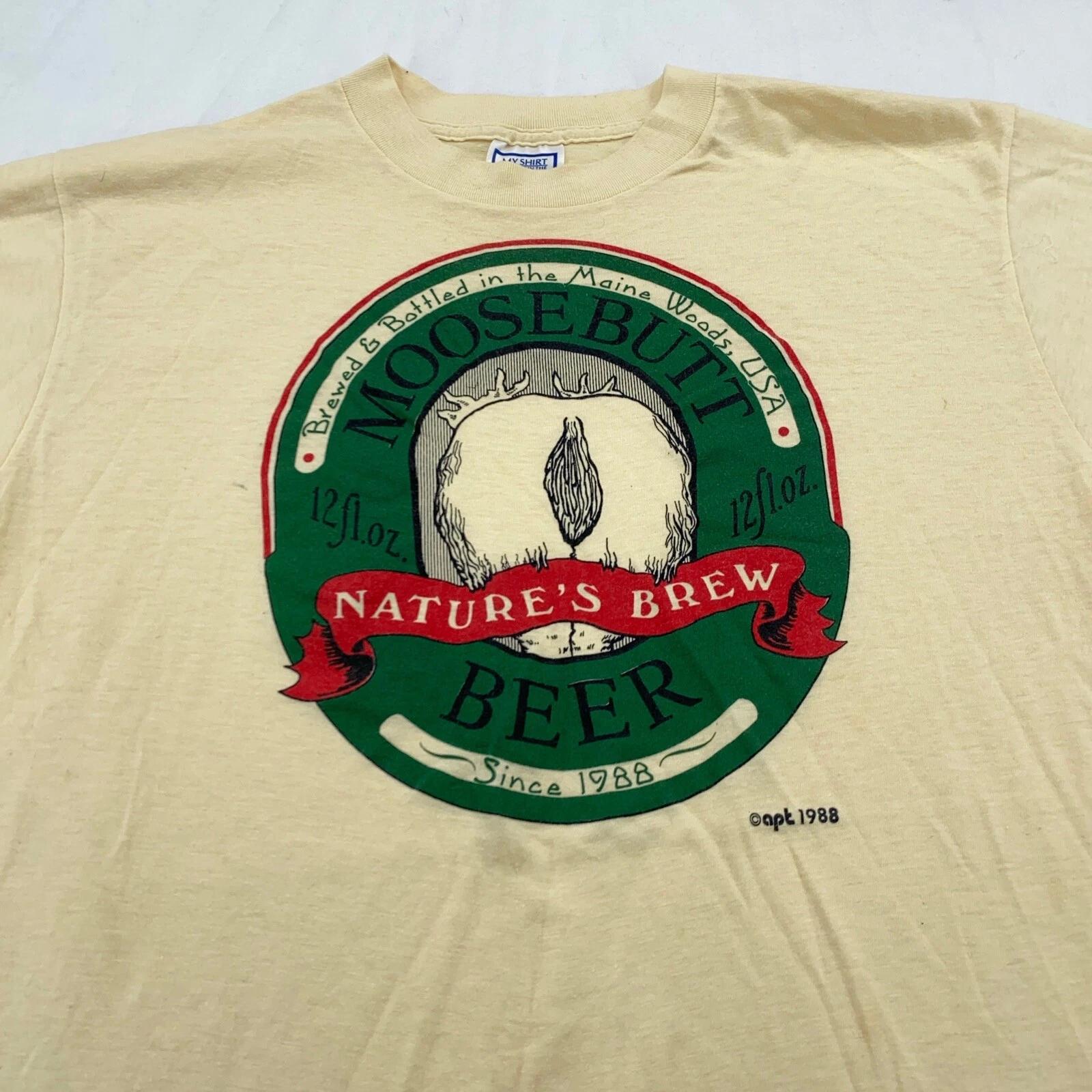 vtg 80s MOOSE BUTT BEER T-Shirt MEDIUM/LARGE soft funny joke XL