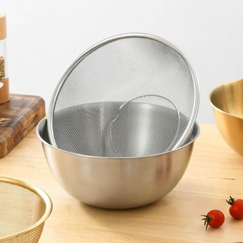 2Pcs/Set Stainless Steel Strainer Washing Bowl Basket Thicken Drainage Basin Vegetable Fruit Baskets Home Kitchen Utensils