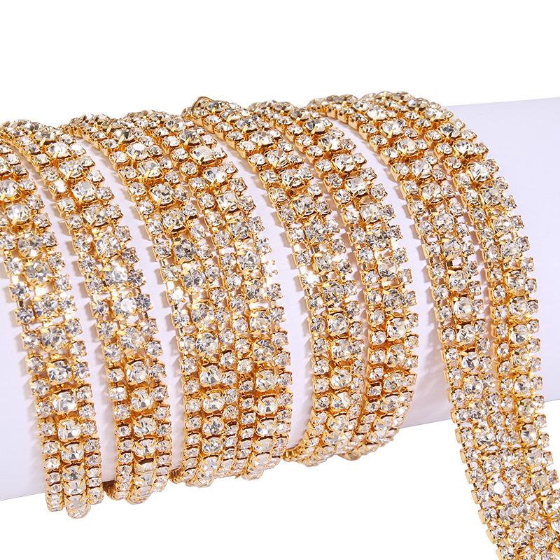 3 Reihen Krallenkette Ss8Ss16 Farbe Dichtes Strassband Strasskette Metall Glasbohrer DIY Schmuckzubehör