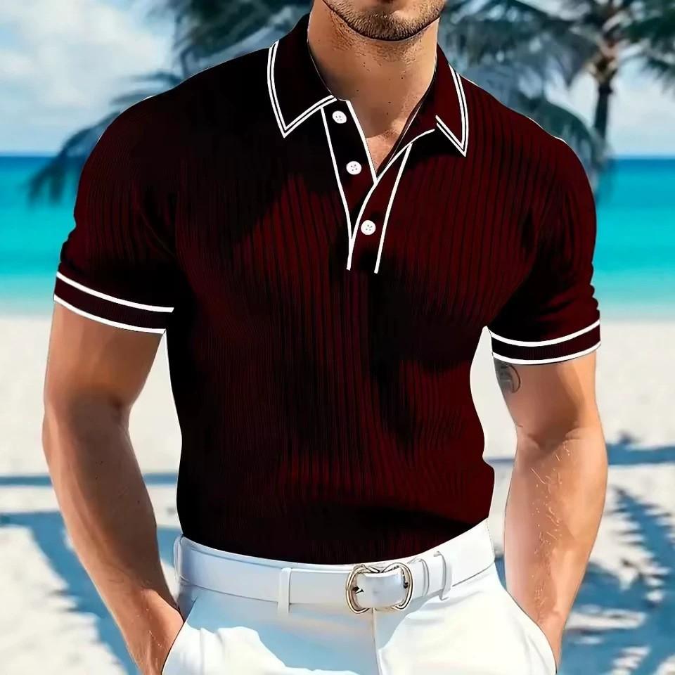 Men's Imitation Knitted Shirt with Digital Printing Pattern Short-sleeved Polo Shirt Comfortable Summer Short-sleeved Fashion Hot Sale