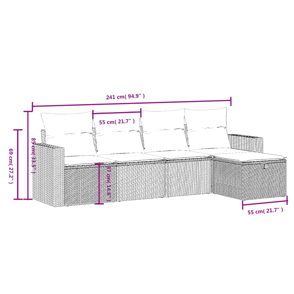 5 Piece Garden Sofa Set with Cushions Beige Poly Rattan