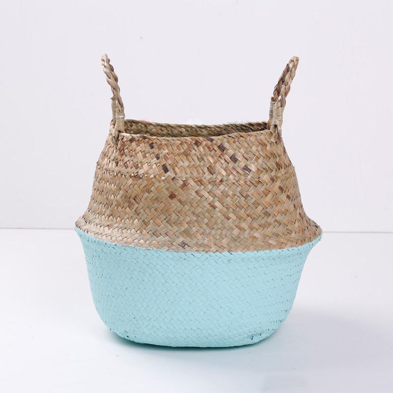 Foldable Basket Weaved Storage Baskets With Handle Laundry Toys Sundries Organizer Rattan Flower Pots Container Storage Supplies A3