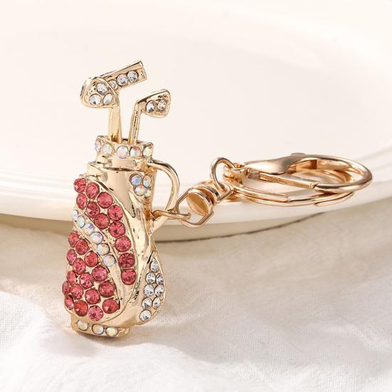 Keychain Pendant Golf Bag Shape Key Holder with Multicolor Rhinestones Anti-Oxidation Lobster Clasp Keyring Backpacks Car Accessory