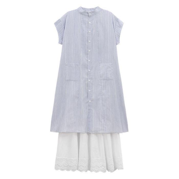 Large size college style sweet stacking suit women's summer 2026 striped shirt dress wide-leg pants skirt two-piece set