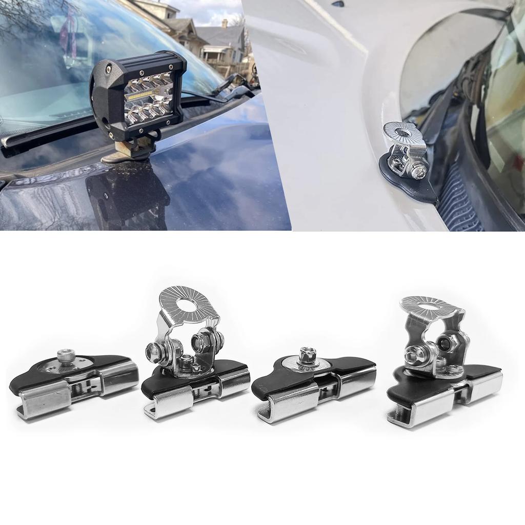 1Pair Car Hood Light Bracket Led HID Offroad SUV Truck Engine Cover Door Edge Work Lamp Clip Mount Holder Clamp Universal