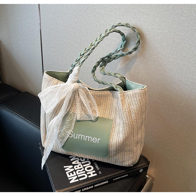 

Плетеная соломенная сумка женская большой вместимости новая отпускная пляжная на плечо сумка-тоут для поездок на работу женская зелёный