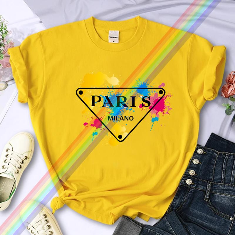 Bavlna Lehký Luxus Dámské Jaro/Léto Trendy Značka Paříž Tištěné Oblečení s Krátkým Rukávem Volné Ležérní Trendy Tričko