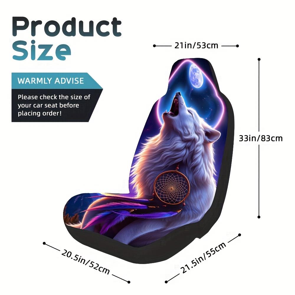 2pcs Wolf Moon Car Seat Covers - Durable Polyester, Machine Washable, Fits Most Cars, SUVs, Sedans & Trucks, Vibrant Night Scene