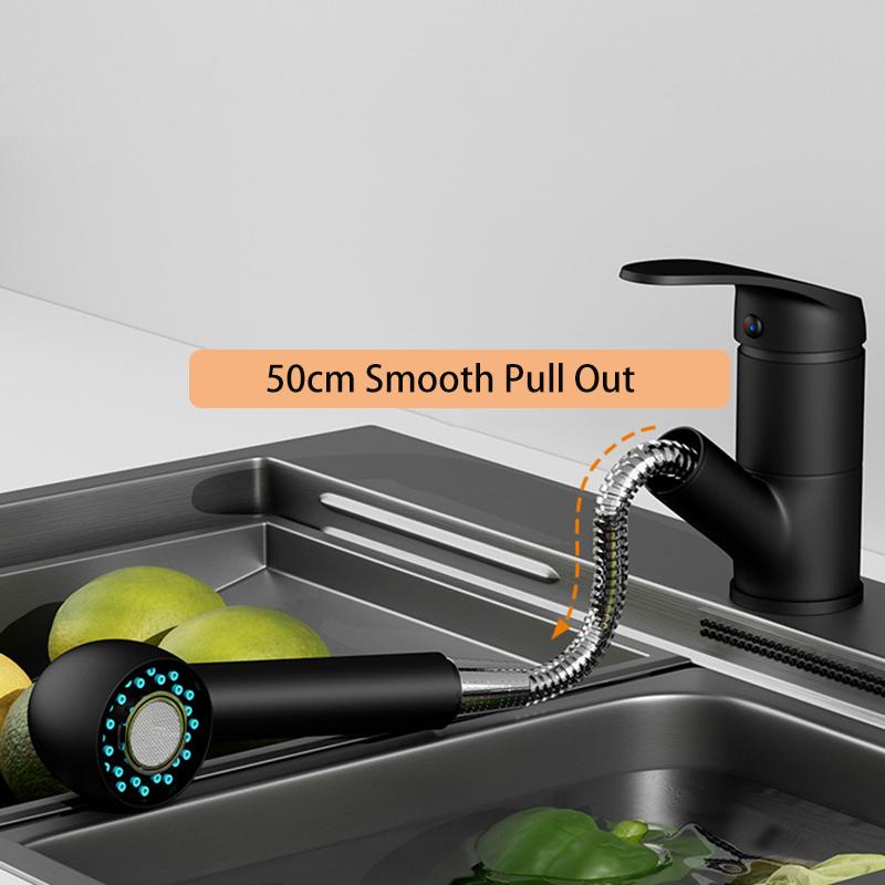 Long Nozzle Pull Out Kitchen Standing Faucet Bathroom Faucet Modern Polished Chrome Plated Single Handle Swivel Kitchen Tap
