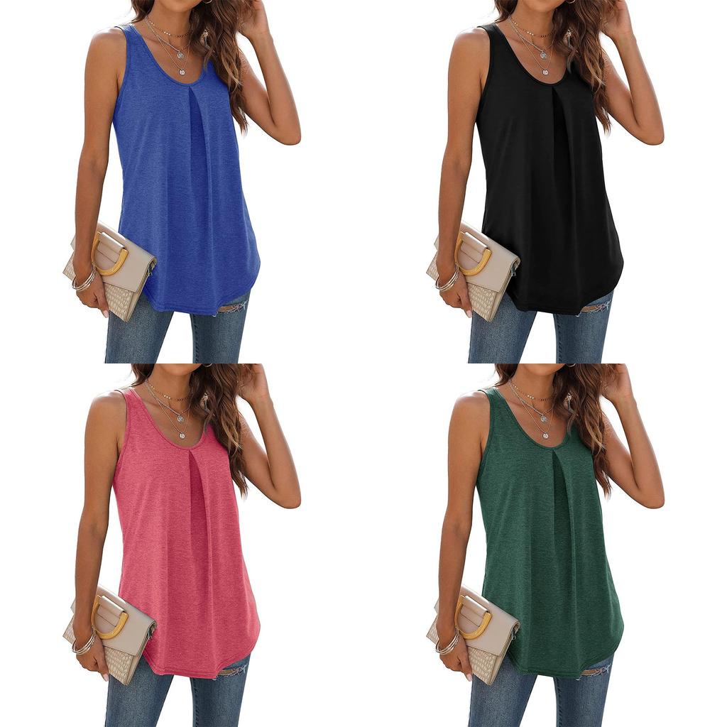 Summer Basic Cotton Sleeveless T Shirt For Women With Pleated Design For Casual Outfits