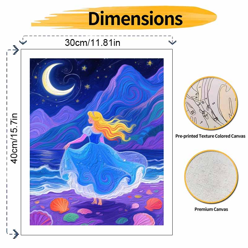 Disney Digital Oil Painting Art Kit Princess Moonlight Beach Handmade Coloring Painting Home Decor