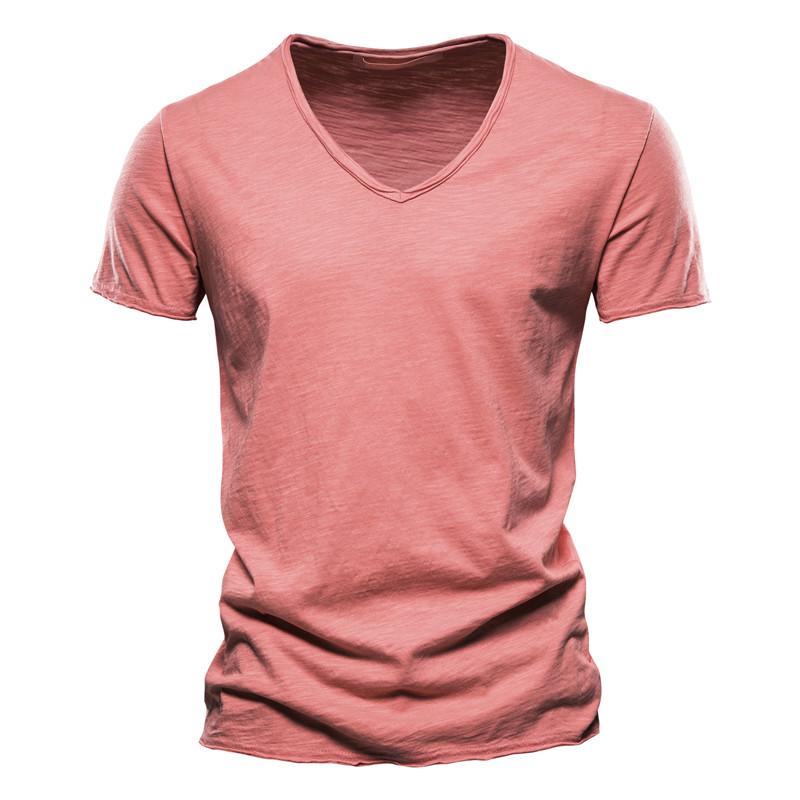 TrendHub Brand Quality 100% Cotton Men T-shirt V-neck Fashion Design Slim Fit Soild T-shirts Male Tops Tees Short Sleeve T Shirt for Men