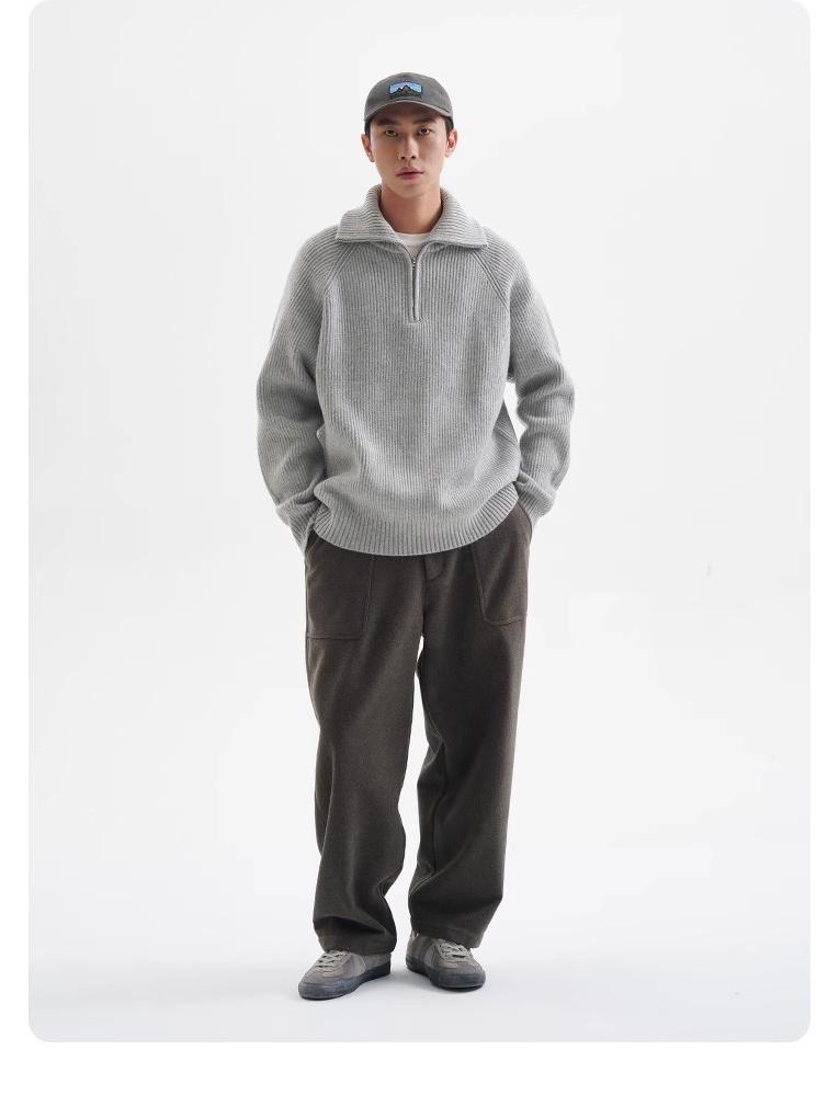 Men's High-Neck Half-Zip Thick Knit Sweater, Retro Loose-Fit Pullover for Autumn/Winter