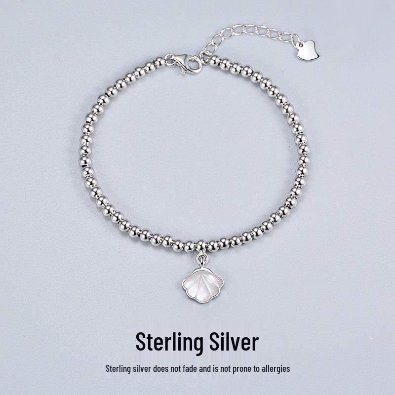 Su Chuang Women's S925 Sterling Silver Mother-of-Pearl Bead Bracelet - Simple, Versatile Design