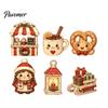 Decorative Christmas Scene Set 6Pcs Wooden Tabletop Signs, Xmas Sign Decor, Santa Winter Holiday Home Accents Snowman Reindeer Gingerbread House