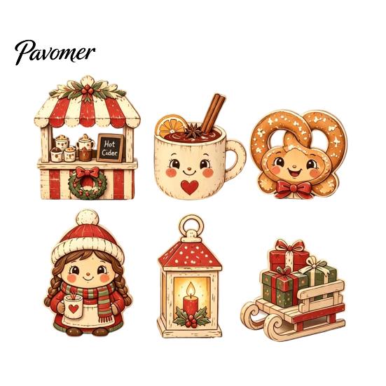 Decorative Christmas Scene Set 6Pcs Wooden Tabletop Signs, Xmas Sign Decor, Santa Winter Holiday Home Accents Snowman Reindeer Gingerbread House