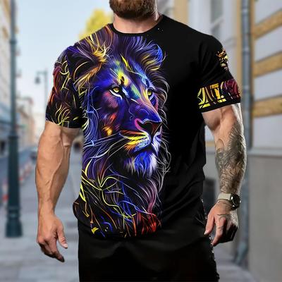 New Summer Men's Fashion T-shirt Personality Lion Printed Men's T-shirt Top