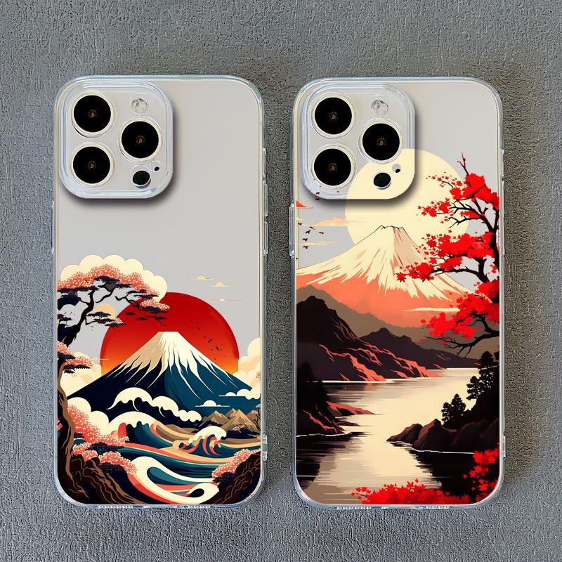 INS Fuji Mountain Landscape Sunset Clear Phone Case For iPhone 11 12 13 Pro Max Mini 14 Plus Pro Max X XR XS 7 8 Plus Back Cover