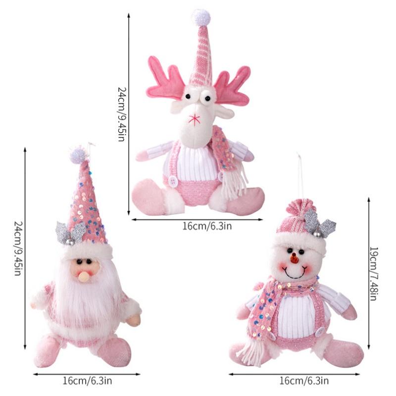 1Pc Christmas Decorations Christmas Pink Glitter Doll Pendant Santa Claus Pendant Snowman Elk Pendant