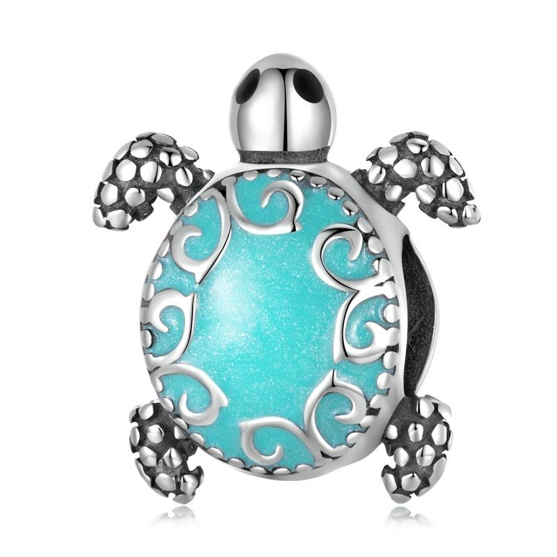 Argento 925 Fascino Conchiglia Blu Perla Marina Animale Tartaruga Stella Marina Ciondolo Adatto Bracciale Collana Gioielli Fai da Te