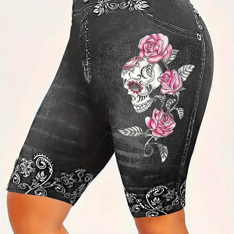 2026 Floral Skull Print Plus Size Women's Motorcycle Suit: Fashionable & Versatile