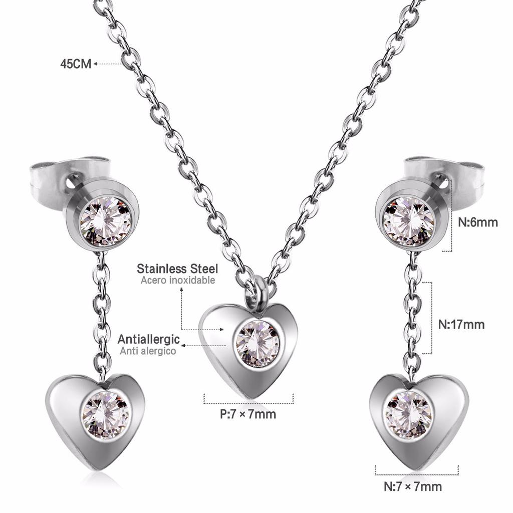 Love Earrings Necklace Set Fashion Sweet Necklace Cut Stainless Steel Jewelry Set Women