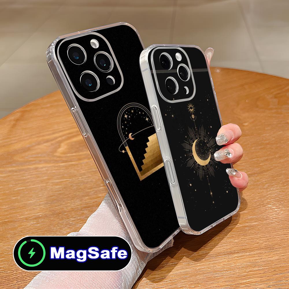Sun Moon Mobile Cell Phone Case for iPhone 17 16 15 14 13 12 11 Air Pro Max Plus Mini Magsafe Clear Colorful Cover Luxury Cover