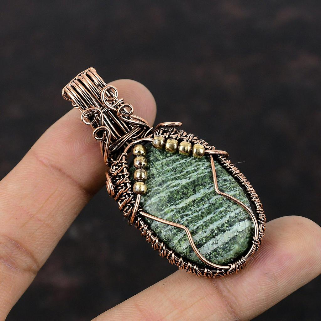 Green Swiss Opal Pendant Copper Wire Wrapped Gemstone Pendant Copper Designer Jewelry Handmade Pendant Wire Jewelry For Gift Healing Stone