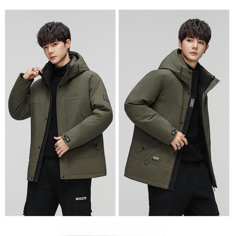Winter Daunenjacke mit Kapuze für Herren, Outdoor Warme und Kältefeste Kleidung, Einfarbige Freizeitjacke, Oberteil