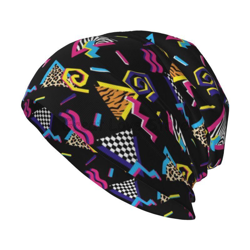 Retro 80s 90s Pop Art Print Knit Hat Women Men Outdoor Hat Beanie Caps Chemo Hat Slouchy Headwear Casual Black