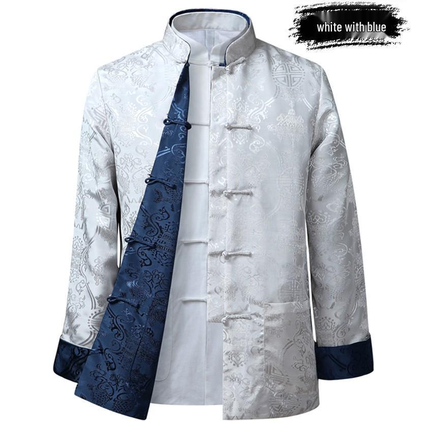 Men's Double-Sided Tang Suit Jacket – Spring/Autumn Ethnic Style with Frog Buttons and Stand Collar