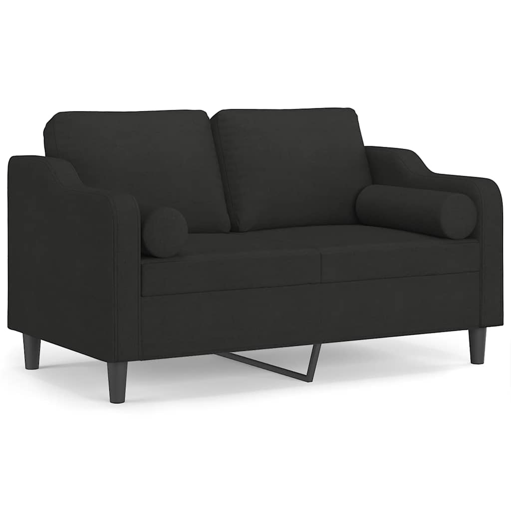 2 Seater Sofa with Decorative Cushions Black 120 Cm Fabric