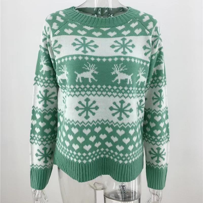 

IHUASU Женский свитер-пуловер с круглым вырезом и принтом снежинок из лосей, осенне-зимний XL зелёный