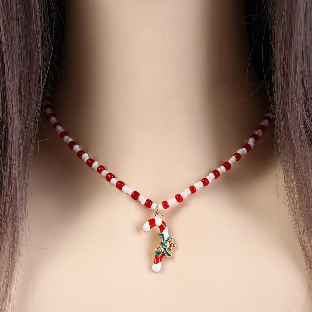 Cartoon Christmas Necklace Clavicle Chain Bell Rice Beaded Chain Christmas Tree Jewelry Accessories Cartoon Pendant Choker