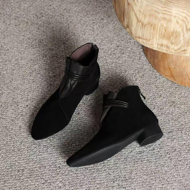 Mid-heel Women's Shoes for Autumn and Winter, New Thick-heeled Fashion Boots with Fleece