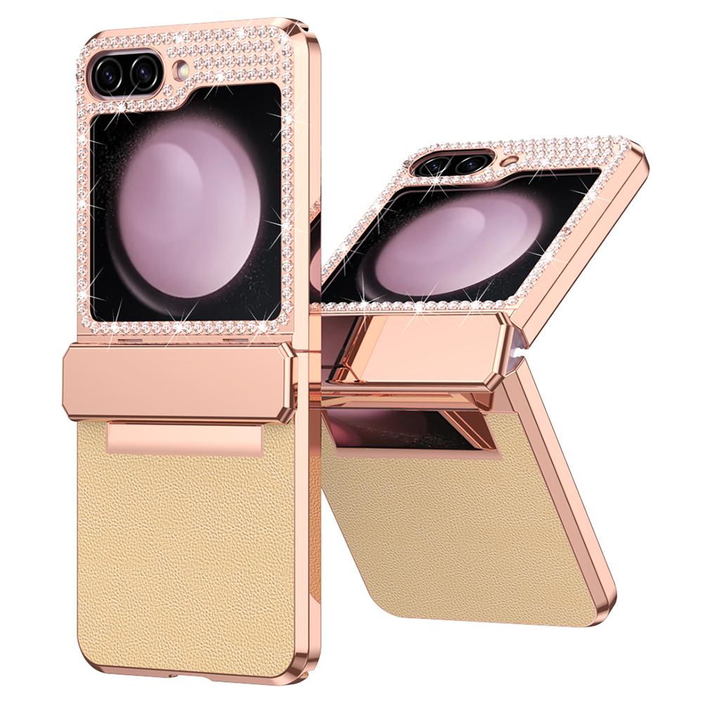 For Samsung Galaxy Z Flip7 FE 5G/Flip6 5G Case Rhinestone Decoration Electroplating PU Leather+PC Phone Cover