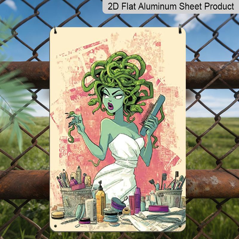 

2D Flat - Decorative Aluminum Sign Measuring 7.87*11.8 Inches, Featuring A Vintage Medusa Design Inspired By Greek Mythology. It Serves As A Retro 20*30cm