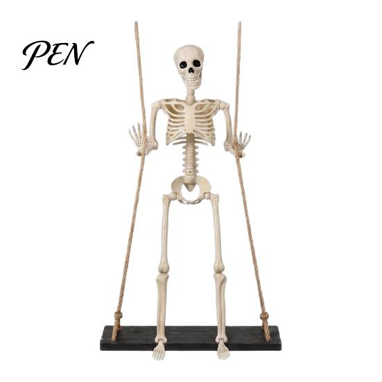 Durable Sunlight Resistant Prop Halloween Swinging Skeleton Decoration, 35" Large Spooky Hanging with Festival Window Wooden Swing for Yard,