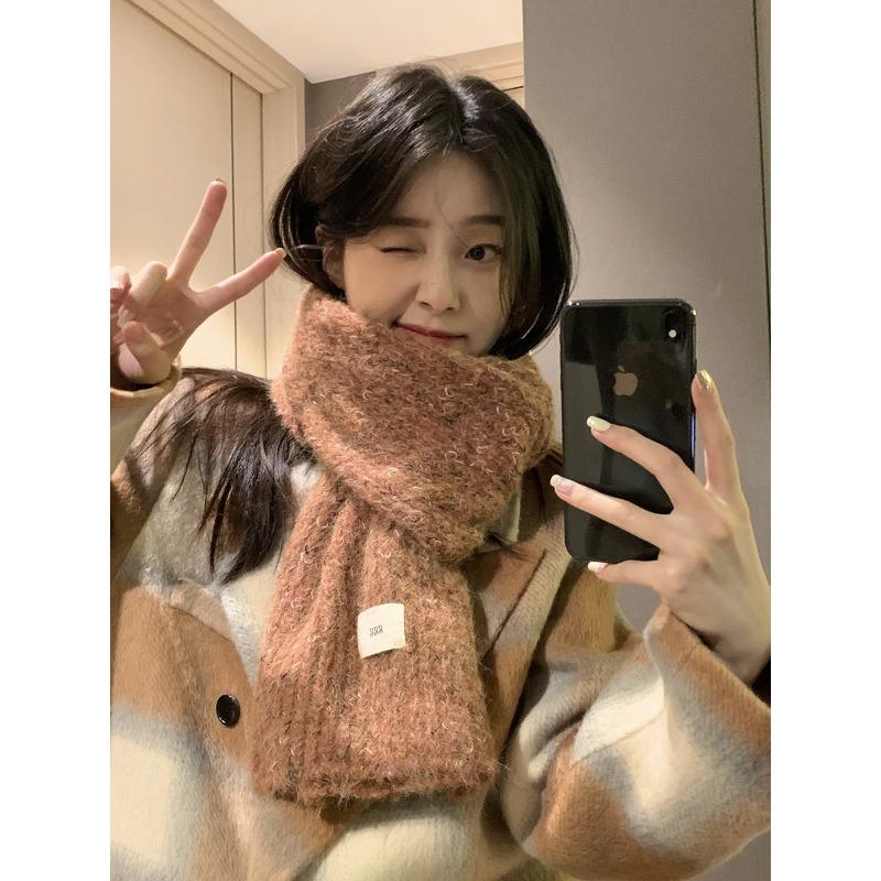 Women's Winter High End Scarf Versatile and Cute Blue Knitted Wool Neck Scarf Neck Protector Korean Style Student Trend