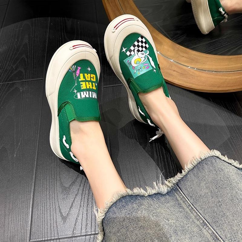 Spring and summer canvas shoes women's new platform graffiti casual lazy one pedal niche casual shoes women
