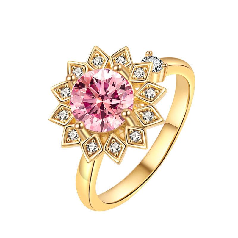 Sunflower Adjustable Ring For Women With Zircon Micro Inlay Gold Plated Jewelry Accessory