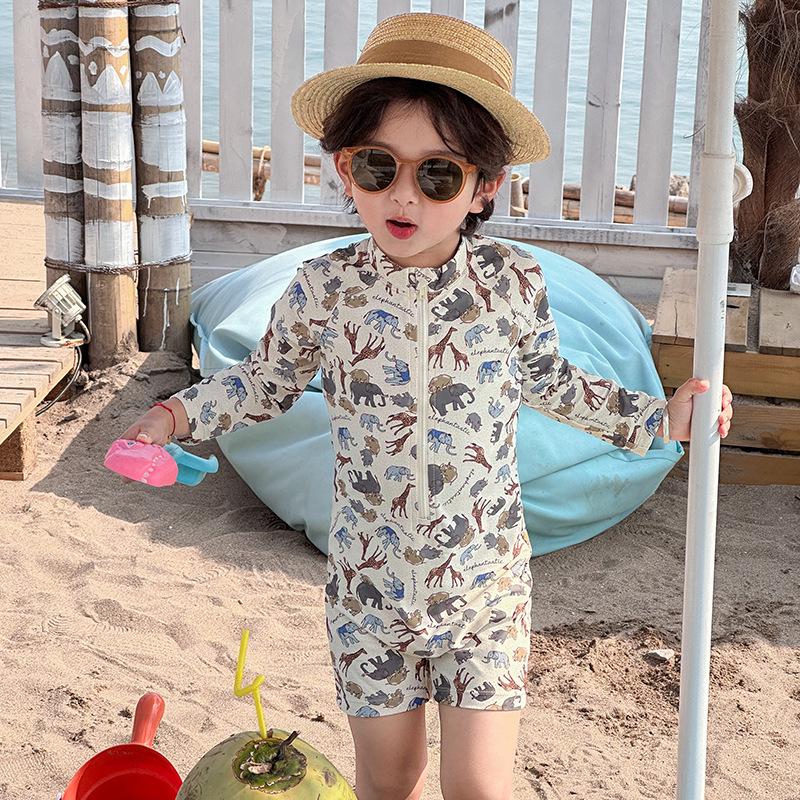 

Купальник с длинным рукавом для мальчиков в корейском стиле с лесными животными и защитой от солнца 100 cm бежевый