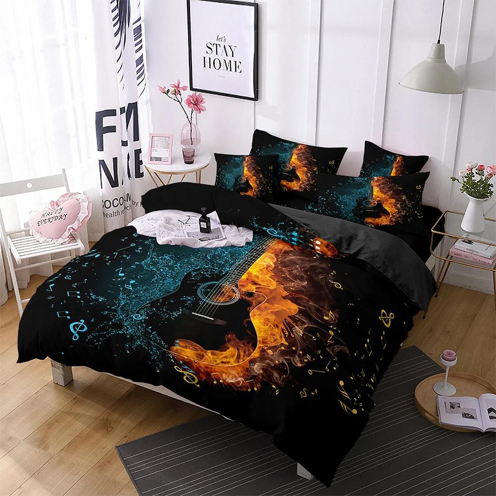 

Комплекты одеял с принтом электрогитары Твин Музыкальный инструмент 3D Пододеяльник Подростки Молодежь Рок-н-ролл Любители гитары Постельные комплекты EU single(135x200cm)