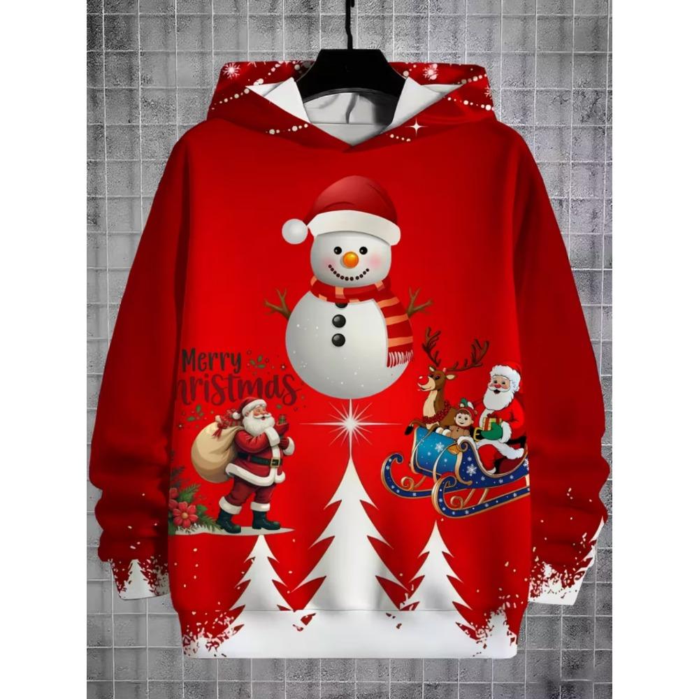 2026 Merry Christmas Sweatshirts Pullover Children's Hoodie Cartoon Santa Claus Graphic Hoody Snowman Sweatshirts Unisex Top