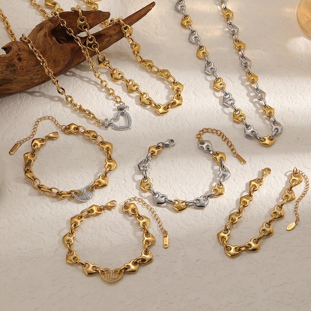 Heartshaped Pig Nose Chain Necklace 18k Gold Plated Stainless Steel Jewelry For Ladies