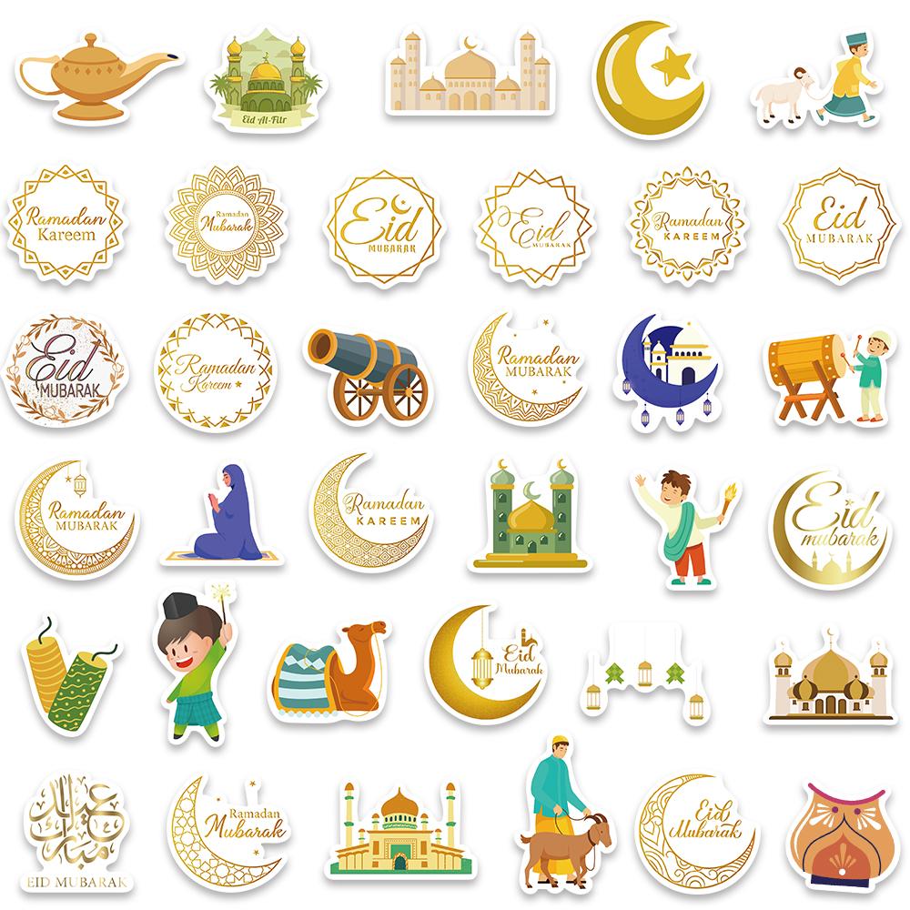70Pcs Eid Mubarak Stickers Stickers Islamic Party Aesthetic Waterproof Decorative Bottle Bag Gift Box Label Children'S Stickers