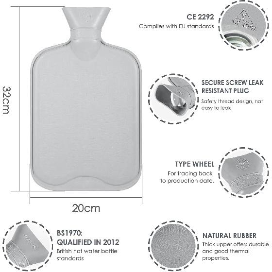 Hot Water Bottle With Soft Cover - Leak-Proof 2L Large Hot Water Bottle  with Kangaroo Pocket, Natural Rubber + Bed Bottle Fluffy, Gifts for Men