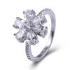 Fashion White Crystal Wedding Rings for Women Silver Color Flower Floral Shaped Engagement Bridal Luxury Party