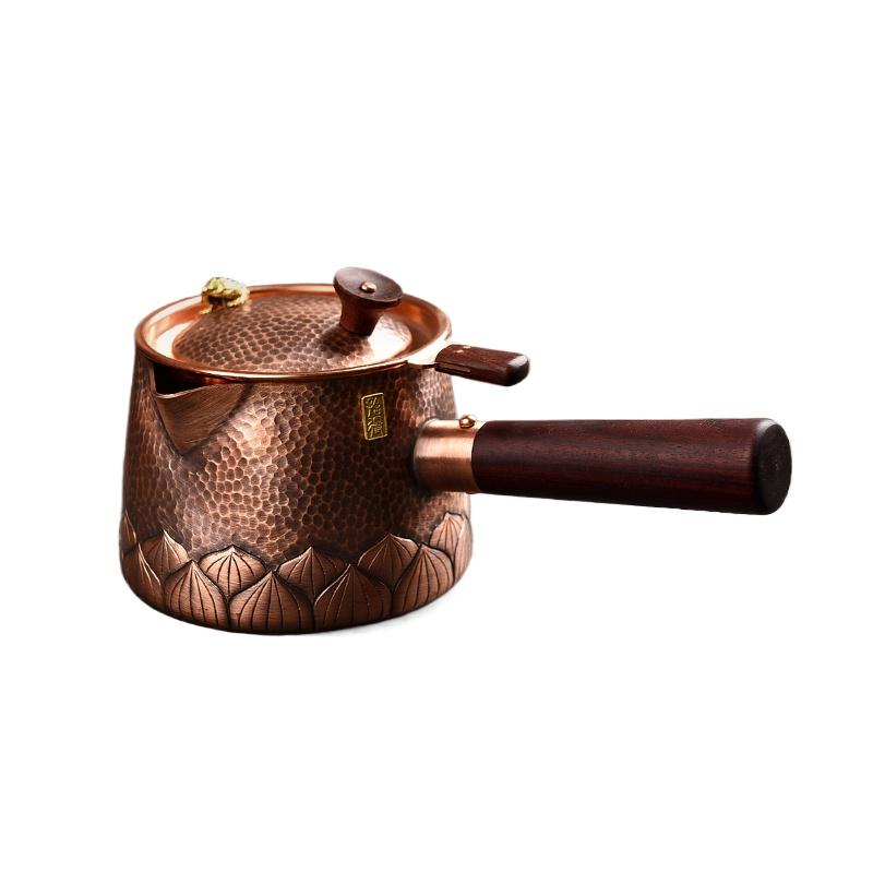 Pure Copper Vintage Boiling Tea Pot Home Use with Strainer Roasted Tea Canister Handmade Tea Separation Side Handle Pot